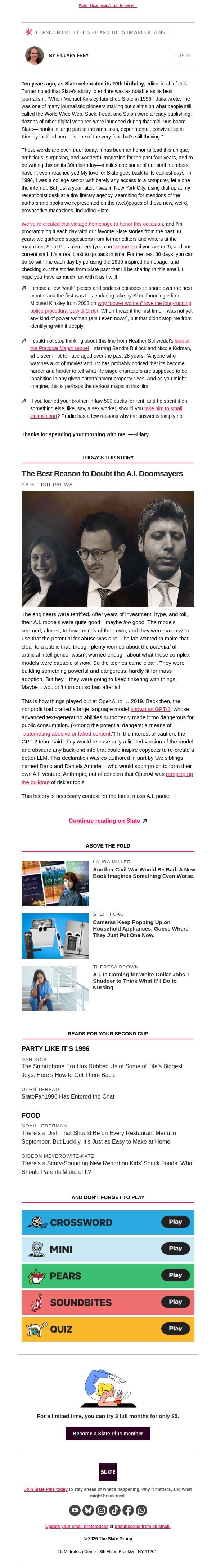 Celebrate Slate’s 30th birthday with me! email from Slate screenshot