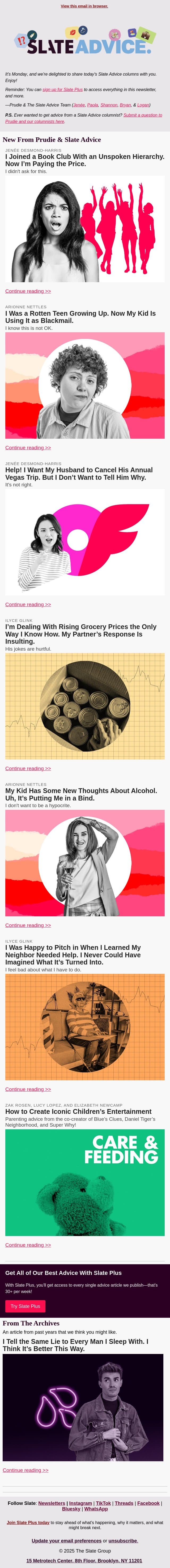 I Joined a Book Club With an Unspoken Hierarchy. Now I’m Paying the Price. email from Slate screenshot