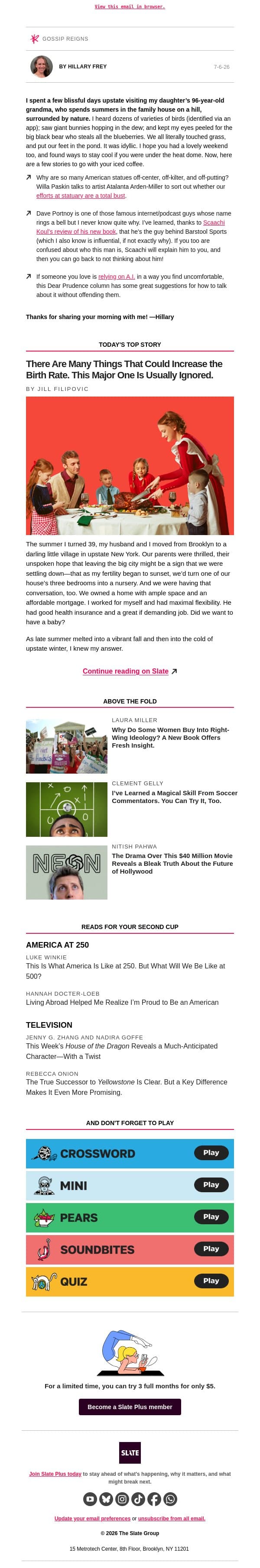 Did you touch grass over the holiday weekend? email from Slate screenshot