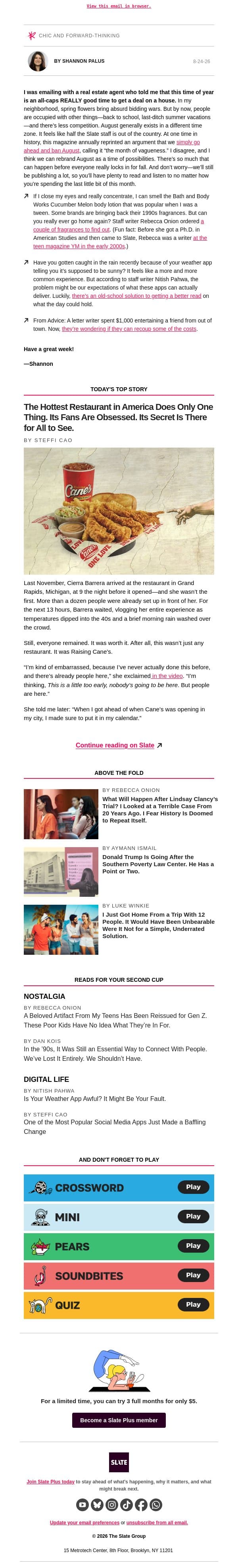 Are you slowing down or speeding up? email from Slate screenshot