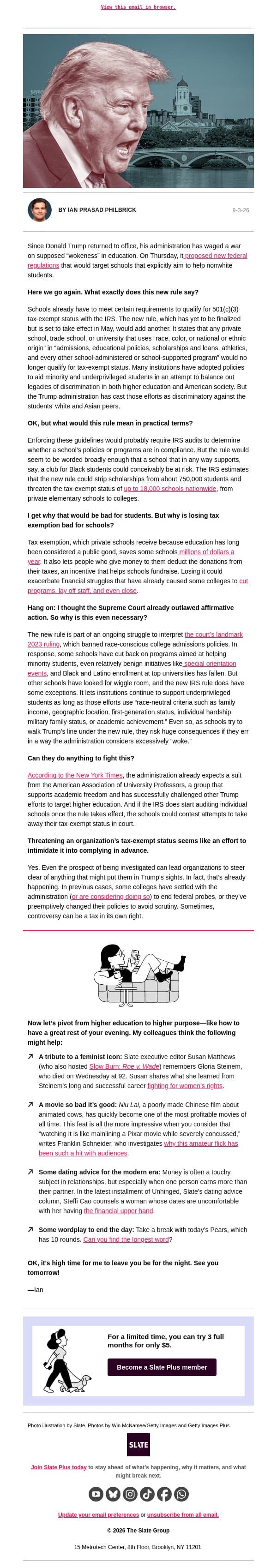 Trump’s latest attack on “woke” is particularly nefarious email from Slate screenshot
