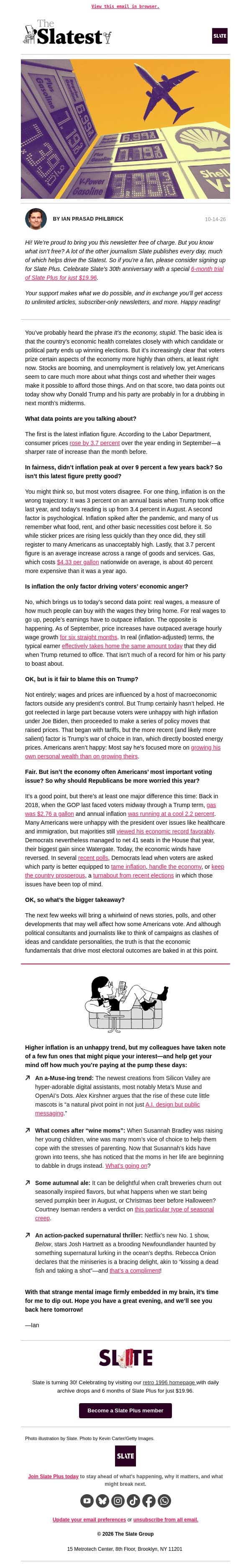 It’s the inflation, stupid email from Slate screenshot