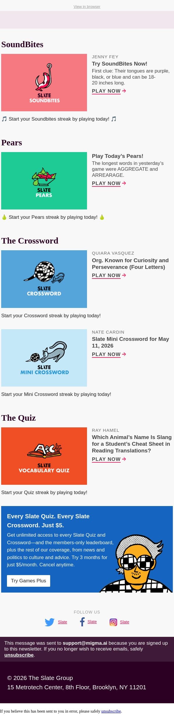 Which animal’s name is slang for a student’s cheat sheet in reading translations? email from Slate screenshot