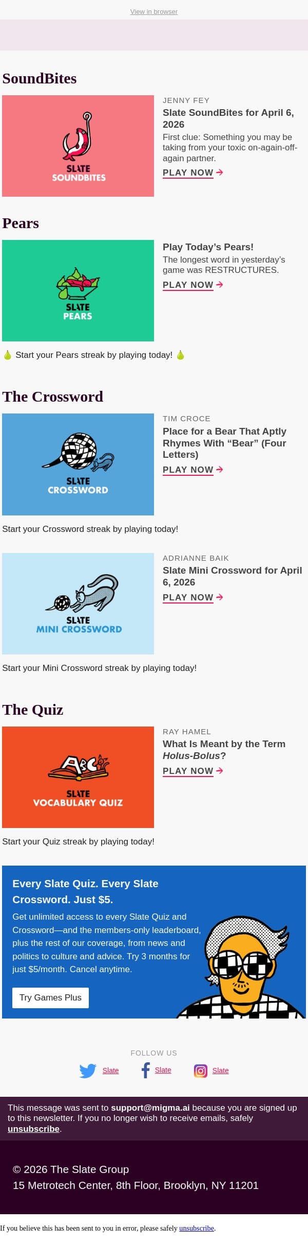 What is meant by the term holus-bolus? email from Slate screenshot