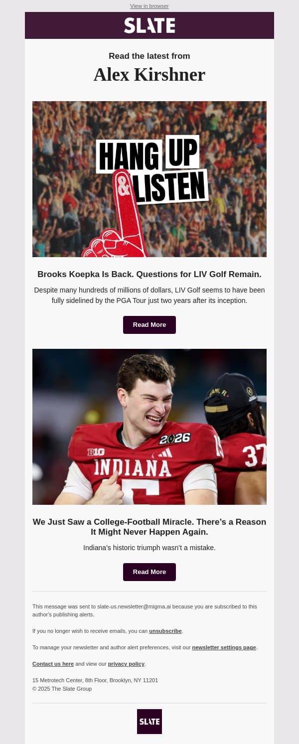 We Just Saw a College-Football Miracle. There’s a Reason It Might Never Happen Again. email from Slate screenshot