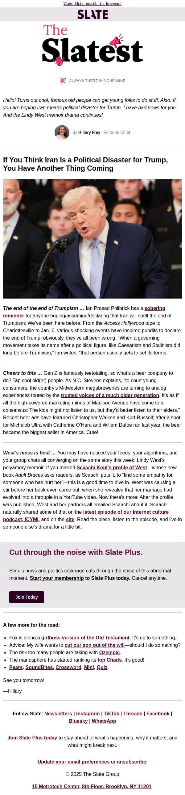 Can Christopher Walken save the beer industry? email from Slate screenshot