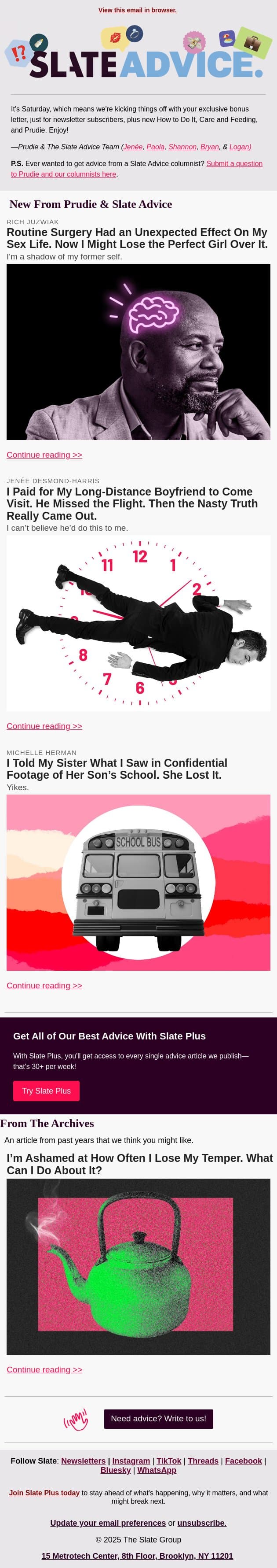 Routine Surgery Had an Unexpected Effect On My Sex Life. Now I Might Lose the Perfect Girl Over It. email from Slate screenshot