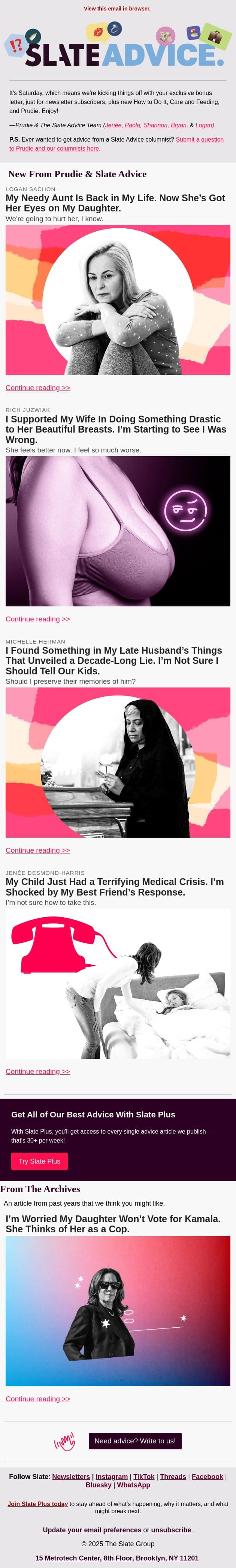 My Needy Aunt Is Back in My Life. Now She’s Got Her Eyes on My Daughter. email from Slate screenshot