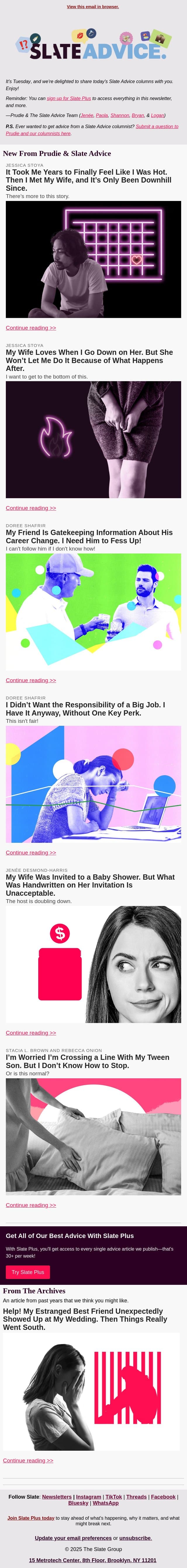 It Took Me Years to Finally Feel Like I Was Hot. Then I Met My Wife, and It’s Only Been Downhill Since. email from Slate screenshot