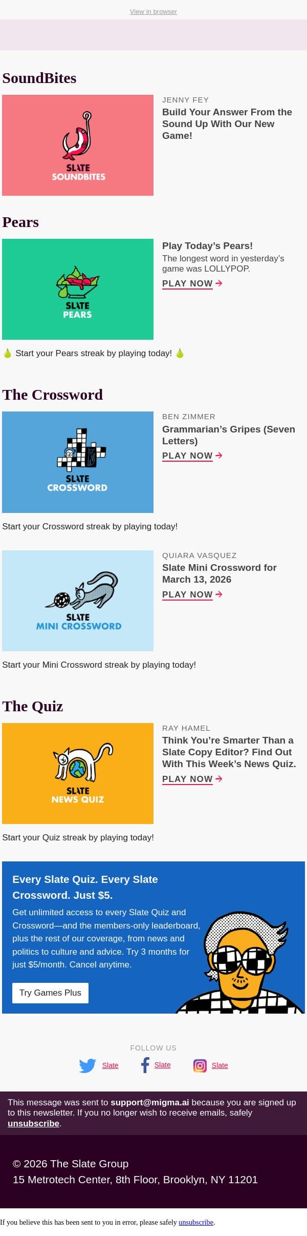 The show must go on, so I powered through to bring you this latest Slate News Quiz email from Slate screenshot