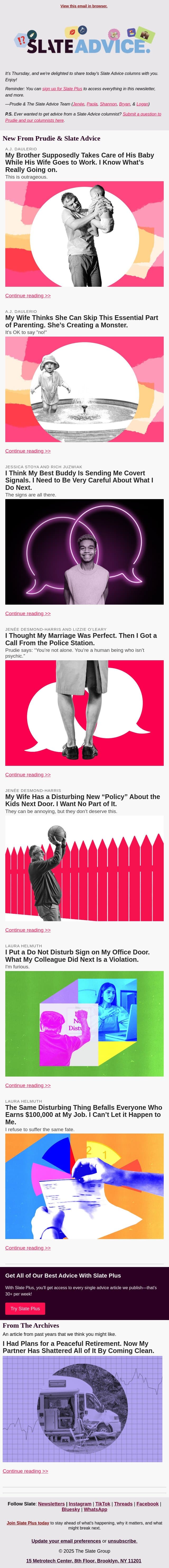 My Brother Supposedly Takes Care of His Baby While His Wife Goes to Work. I Know What’s Really Going on. email from Slate screenshot