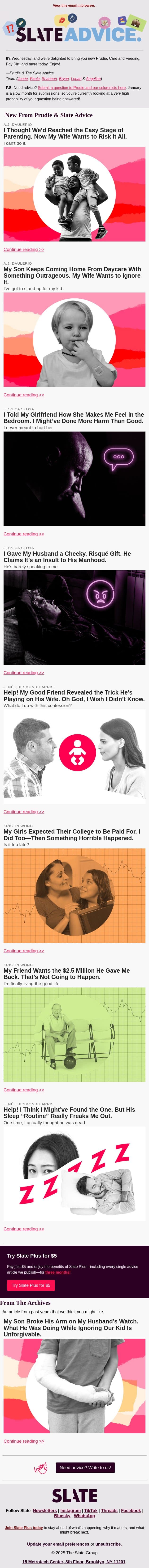 I Thought We’d Reached the Easy Stage of Parenting. Now My Wife Wants to Risk It All. email from Slate screenshot
