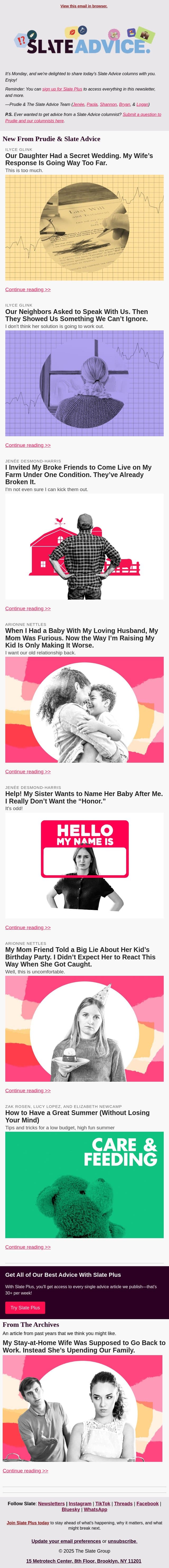 Our Daughter Had a Secret Wedding. My Wife’s Response Is Going Way Too Far. email from Slate screenshot
