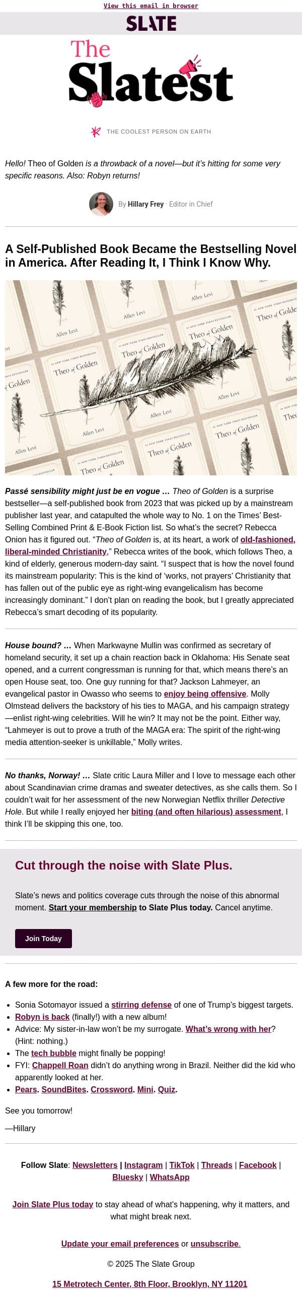 The story behind the new NYT No. 1 bestseller email from Slate screenshot