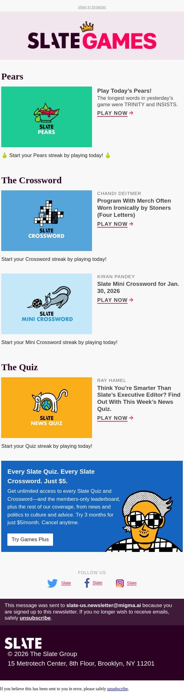 We prefer to hold all the aces in the Slate News Quiz email from Slate screenshot