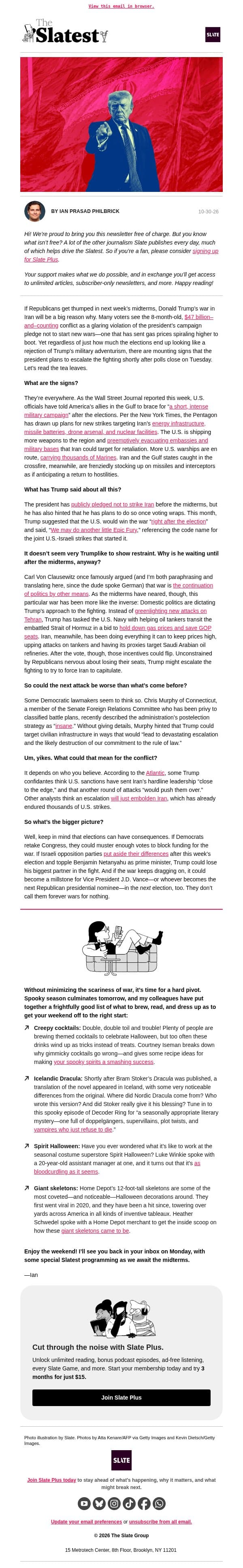 Remember the Iran war? It’s back! email from Slate screenshot