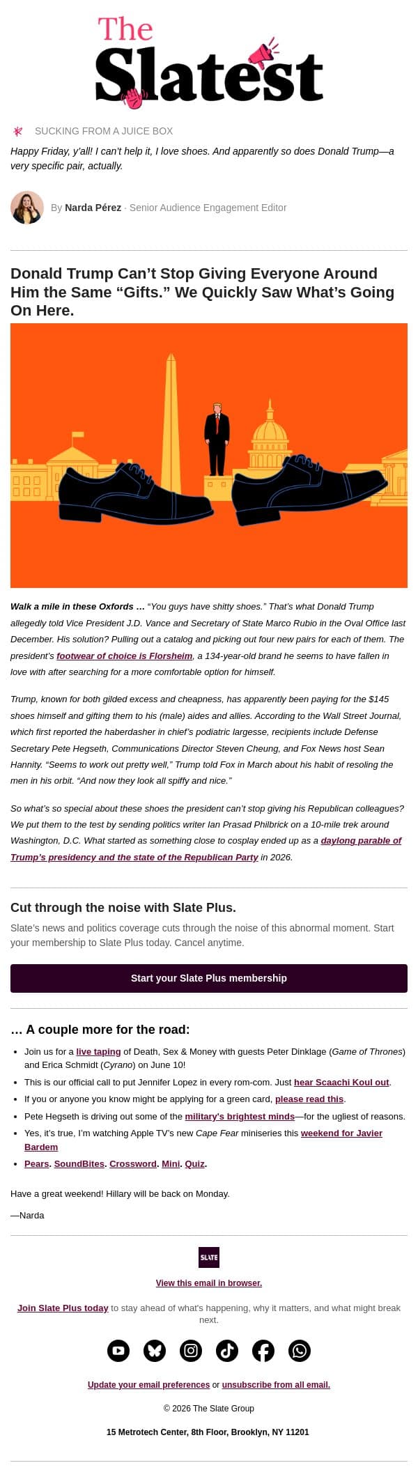 Walk a mile in Trump’s shoes email from Slate screenshot