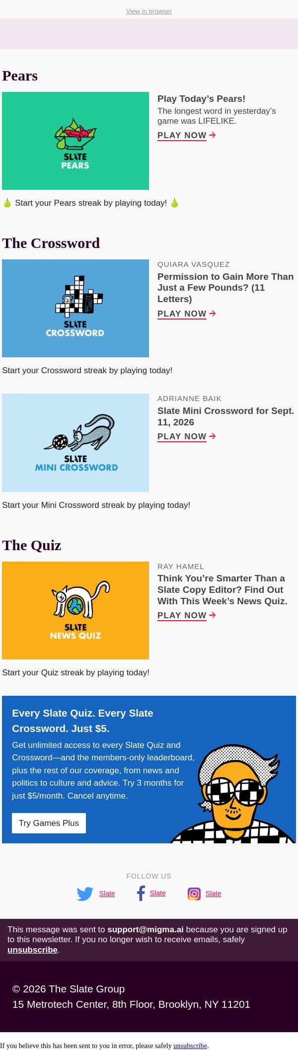 Good, wholesome trivia can be taxing too, sometimes, in the Slate News Quiz email from Slate screenshot