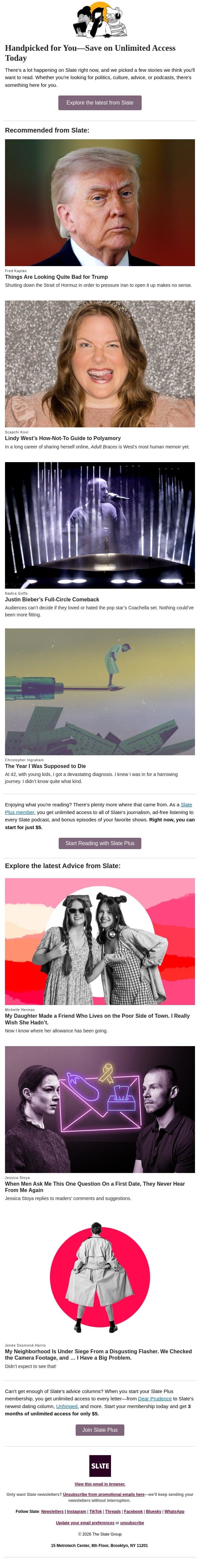 Handpicked for you—save on unlimited access today email from Slate screenshot