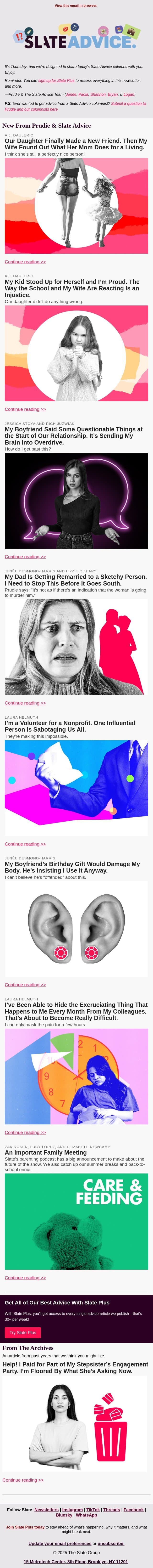 Our Daughter Finally Made a New Friend. Then My Wife Found Out What Her Mom Does for a Living. email from Slate screenshot