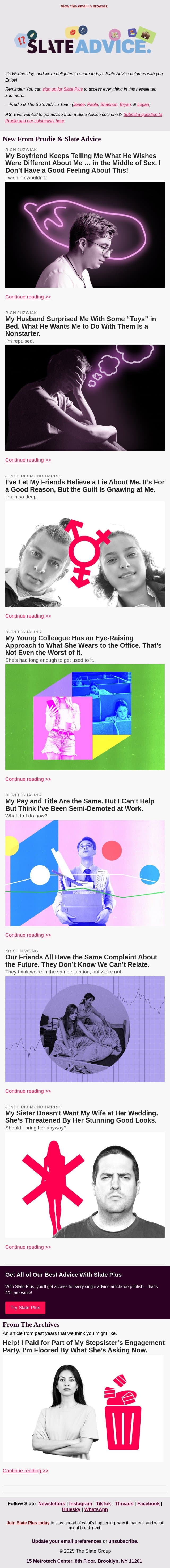 My Boyfriend Keeps Telling Me What He Wishes Were Different About Me … in the Middle of Sex. I Don’t Have a Good Feeling About This! email from Slate screenshot