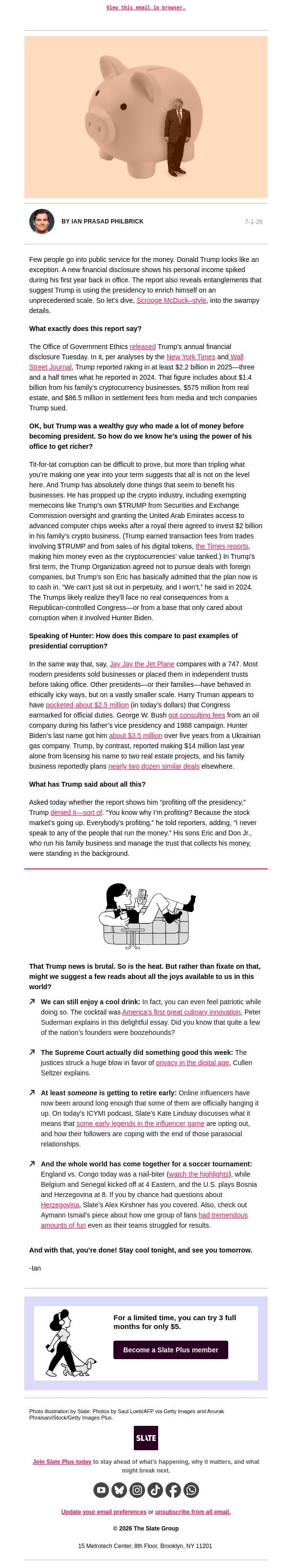 Wait, Trump made HOW much money as president?! email from Slate screenshot
