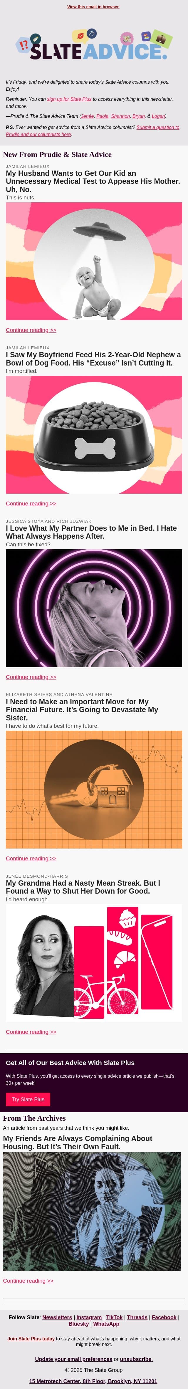 My Husband Wants to Get Our Kid an Unnecessary Medical Test to Appease His Mother. Uh, No. email from Slate screenshot