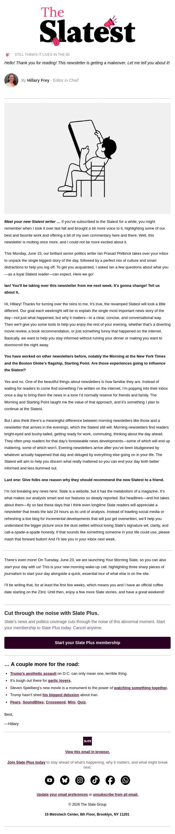 Extra! Extra! The Slatest is changing! email from Slate screenshot