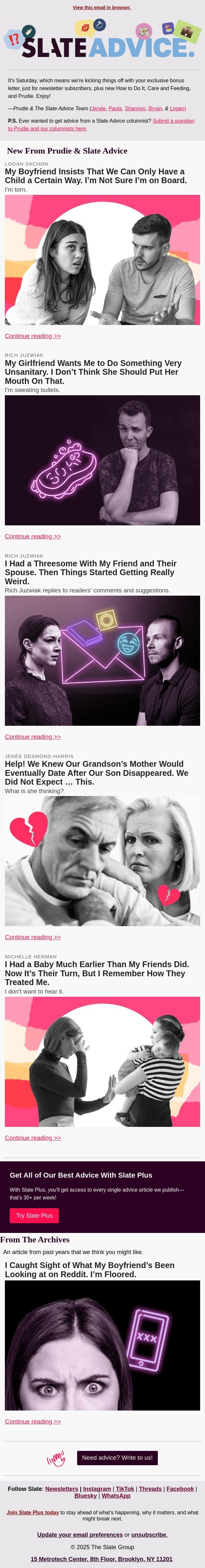 My Boyfriend Insists That We Can Only Have a Child a Certain Way. I’m Not Sure I’m on Board. email from Slate screenshot