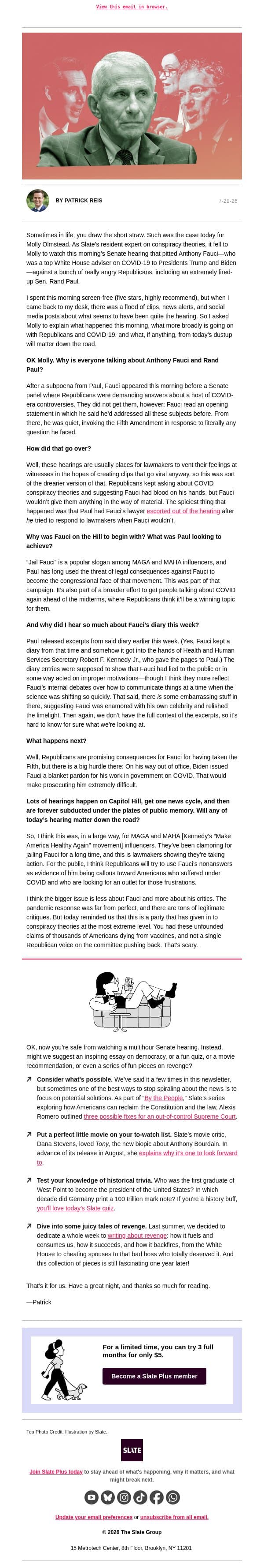 Why Fauci took the Fifth email from Slate screenshot