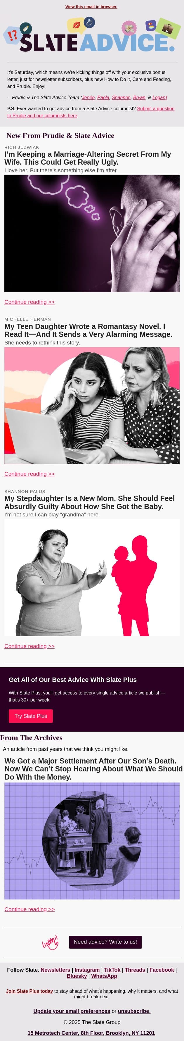 I’m Keeping a Marriage-Altering Secret From My Wife. This Could Get Really Ugly. email from Slate screenshot