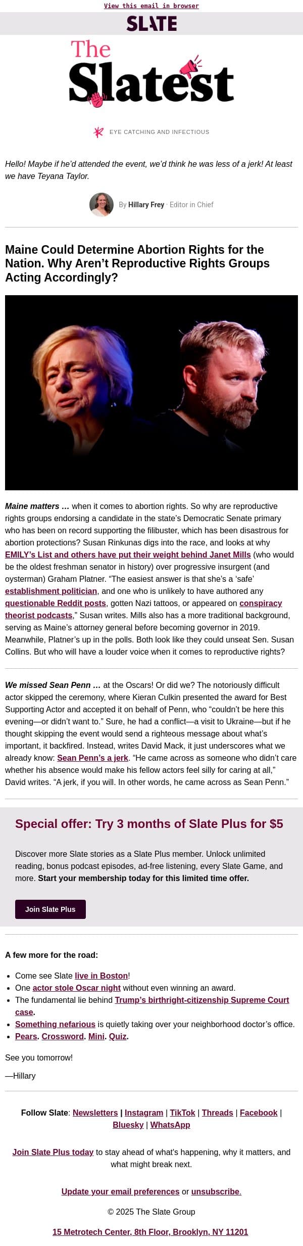 It’s too bad Sean Penn skipped the Oscars email from Slate screenshot