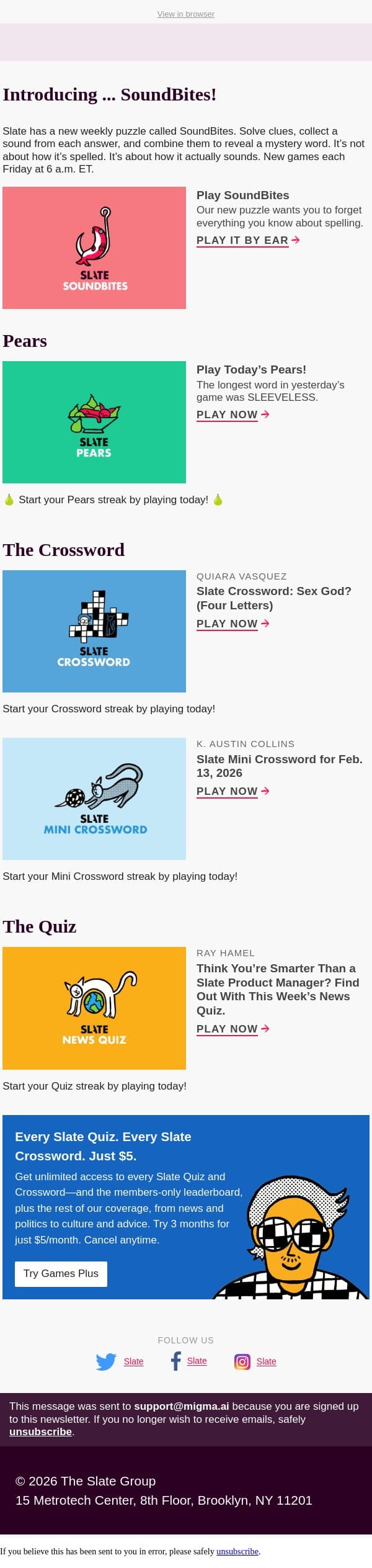 Introducing Slate’s newest game: SoundBites! email from Slate screenshot