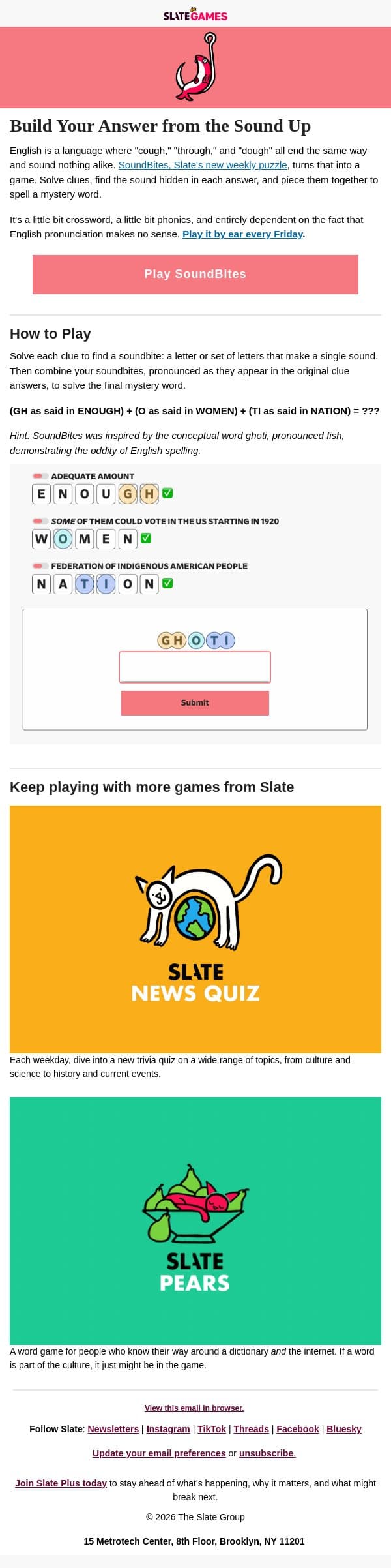 SoundBites: A new word game with a catch email from Slate screenshot