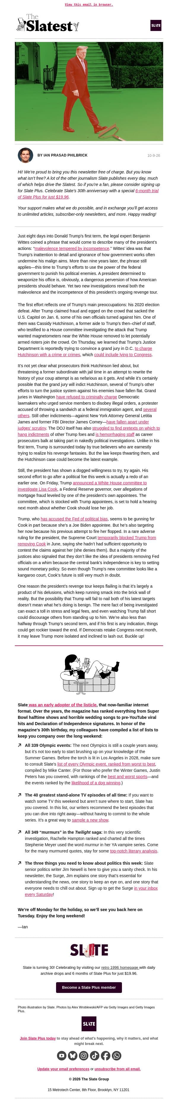 Trump’s revenge tour books two more dates email from Slate screenshot