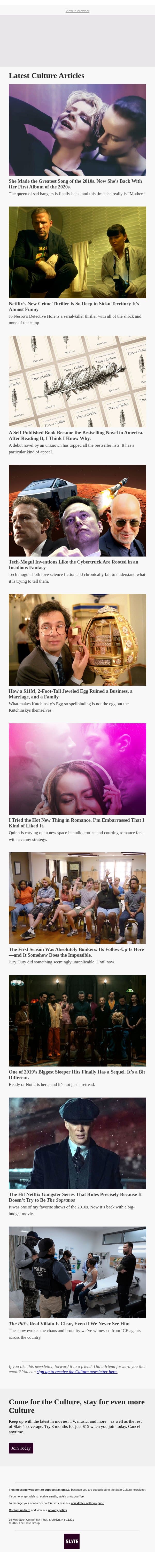 She Made the Greatest Song of the 2010s. Now She’s Back With Her First Album of the 2020s. email from Slate screenshot