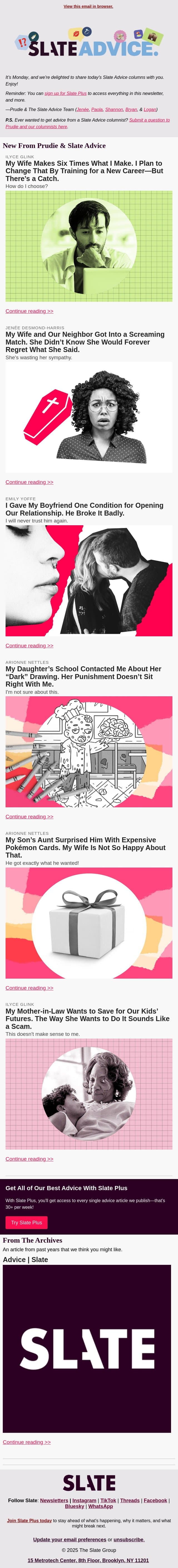 My Wife Makes Six Times What I Make. I Plan to Change That By Training for a New Career—But There’s a Catch. email from Slate screenshot