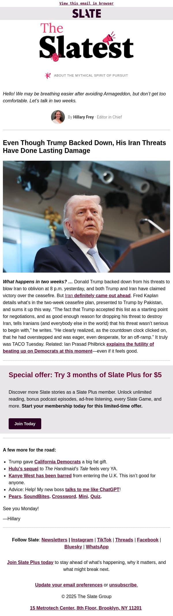 What a TACO Tuesday email from Slate screenshot