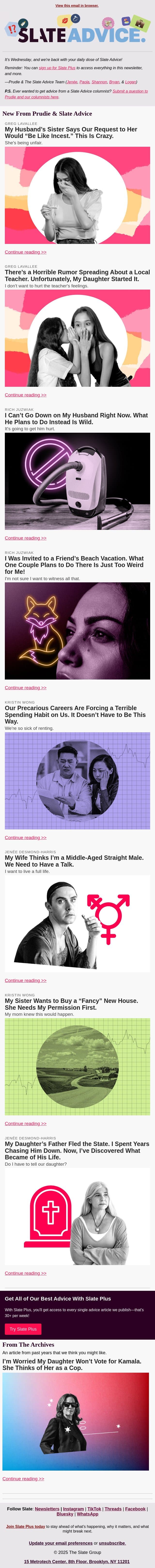 My Husband’s Sister Says Our Request to Her Would “Be Like Incest.” This Is Crazy. email from Slate screenshot