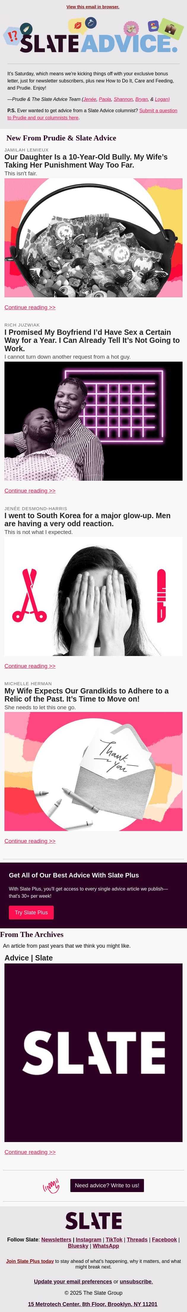 Our Daughter Is a 10-Year-Old Bully. My Wife’s Taking Her Punishment Way Too Far. email from Slate screenshot