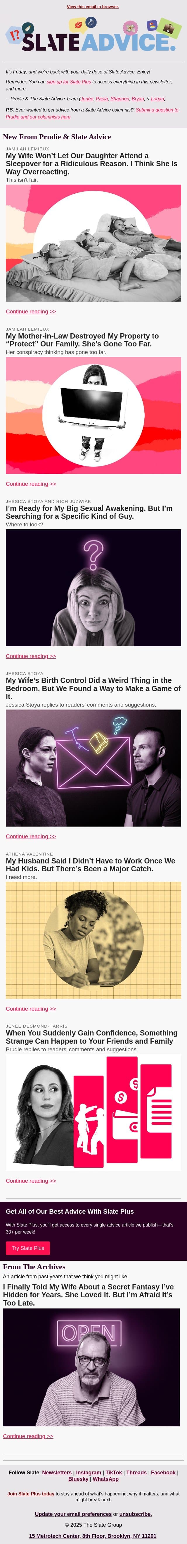 My Wife Won’t Let Our Daughter Attend a Sleepover for a Ridiculous Reason. I Think She Is Way Overreacting. email from Slate screenshot