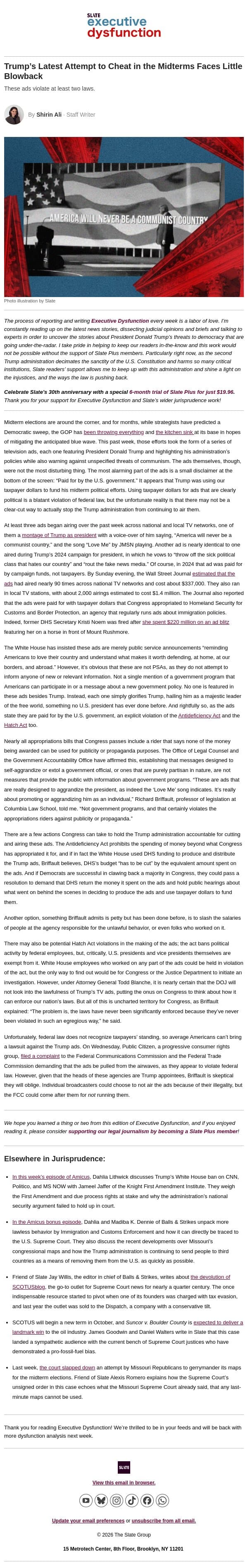 Can Trump really pay for campaign ads with your tax dollars? email from Slate screenshot