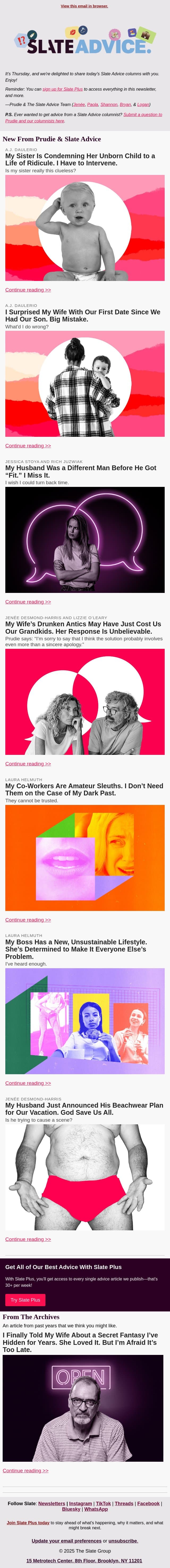 My Sister Is Condemning Her Unborn Child to a Life of Ridicule. I Have to Intervene. email from Slate screenshot