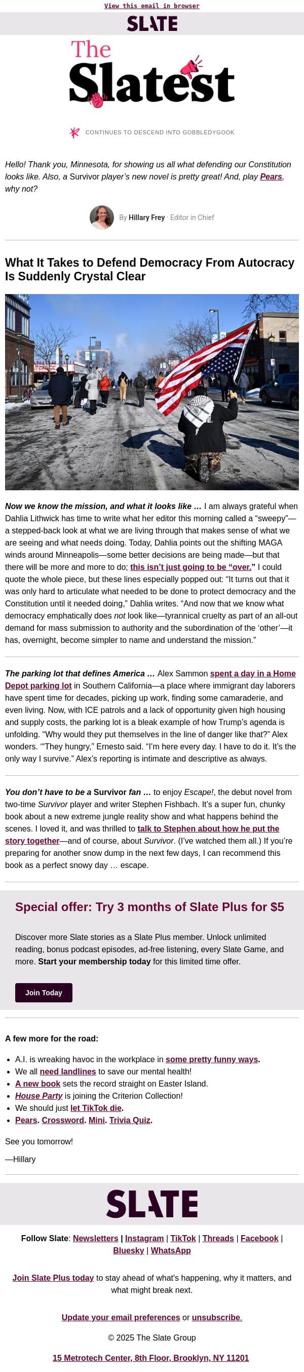 How to protect our democracy email from Slate screenshot
