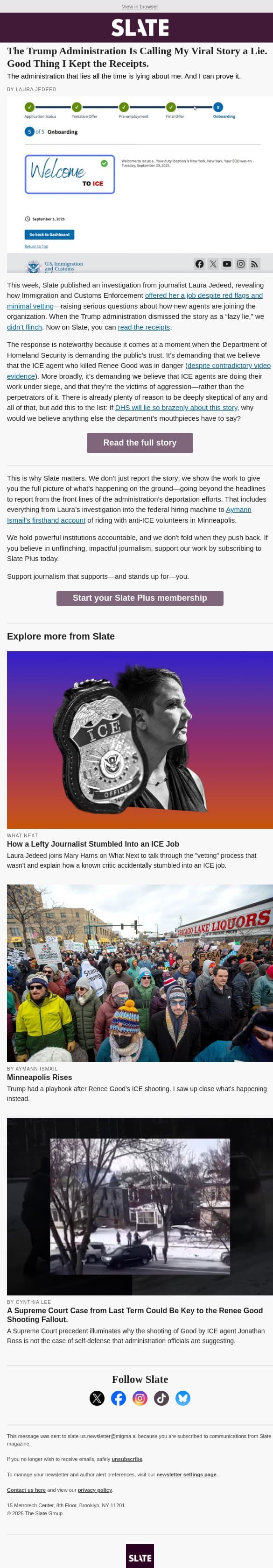 The Trump administration is calling our viral story a lie email from Slate screenshot