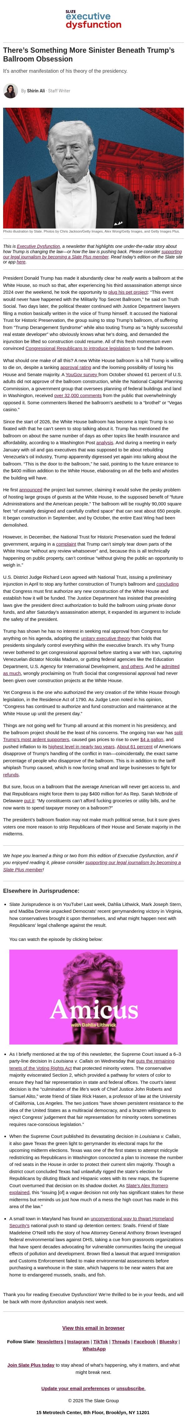 Beneath Trump’s ballroom obsession, there’s something more sinister email from Slate screenshot