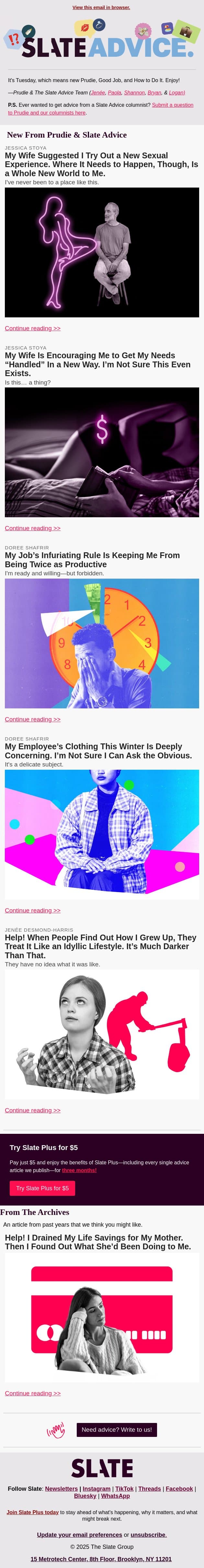 My Wife Suggested I Try Out a New Sexual Experience. Where It Needs to Happen, Though, Is a Whole New World to Me. email from Slate screenshot