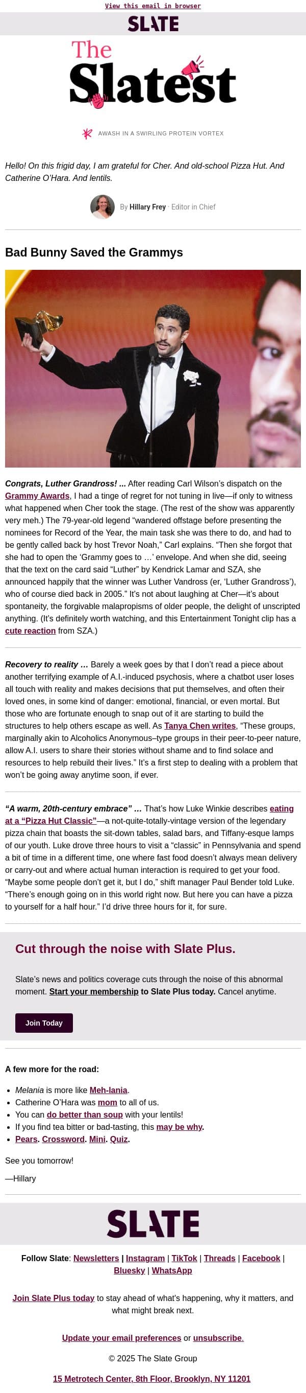 A pizza to yourself for a half hour email from Slate screenshot