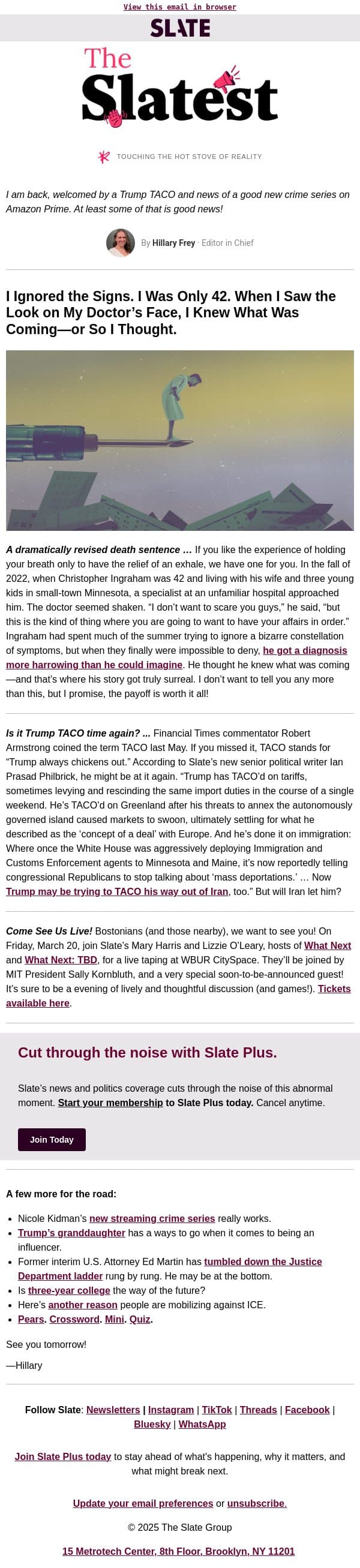 A miracle of misdiagnosis email from Slate screenshot