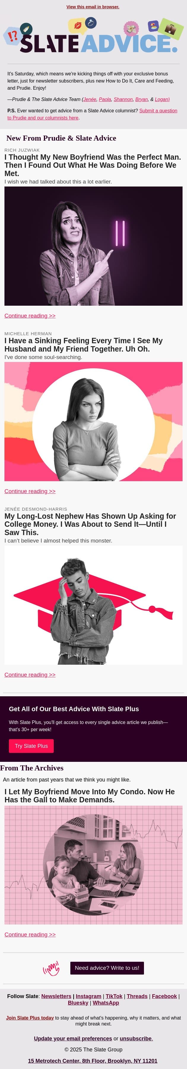 I Thought My New Boyfriend Was the Perfect Man. Then I Found Out What He Was Doing Before We Met. email from Slate screenshot